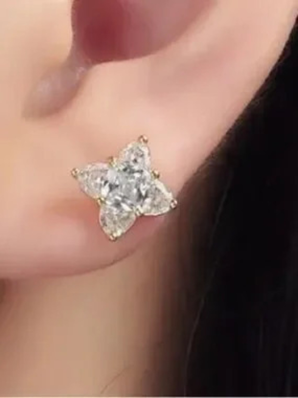 Gold CZ Geometric Flower Stud Earrings (4446)